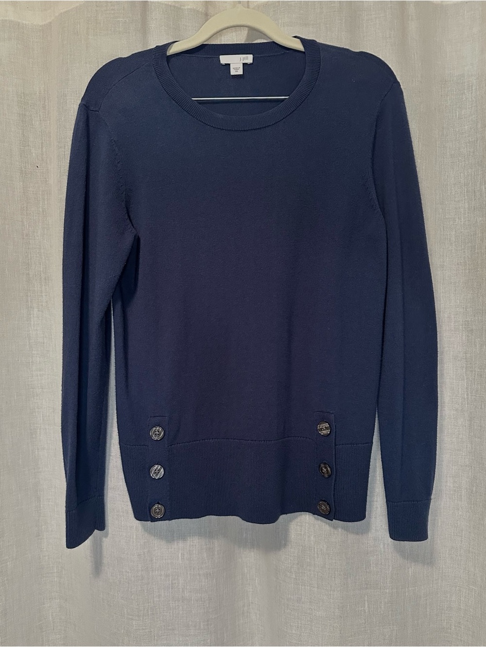 J. Jill Navy Cotton Knit Long Sleeve Button Hem Sweater Quiet Luxury Nautical XS